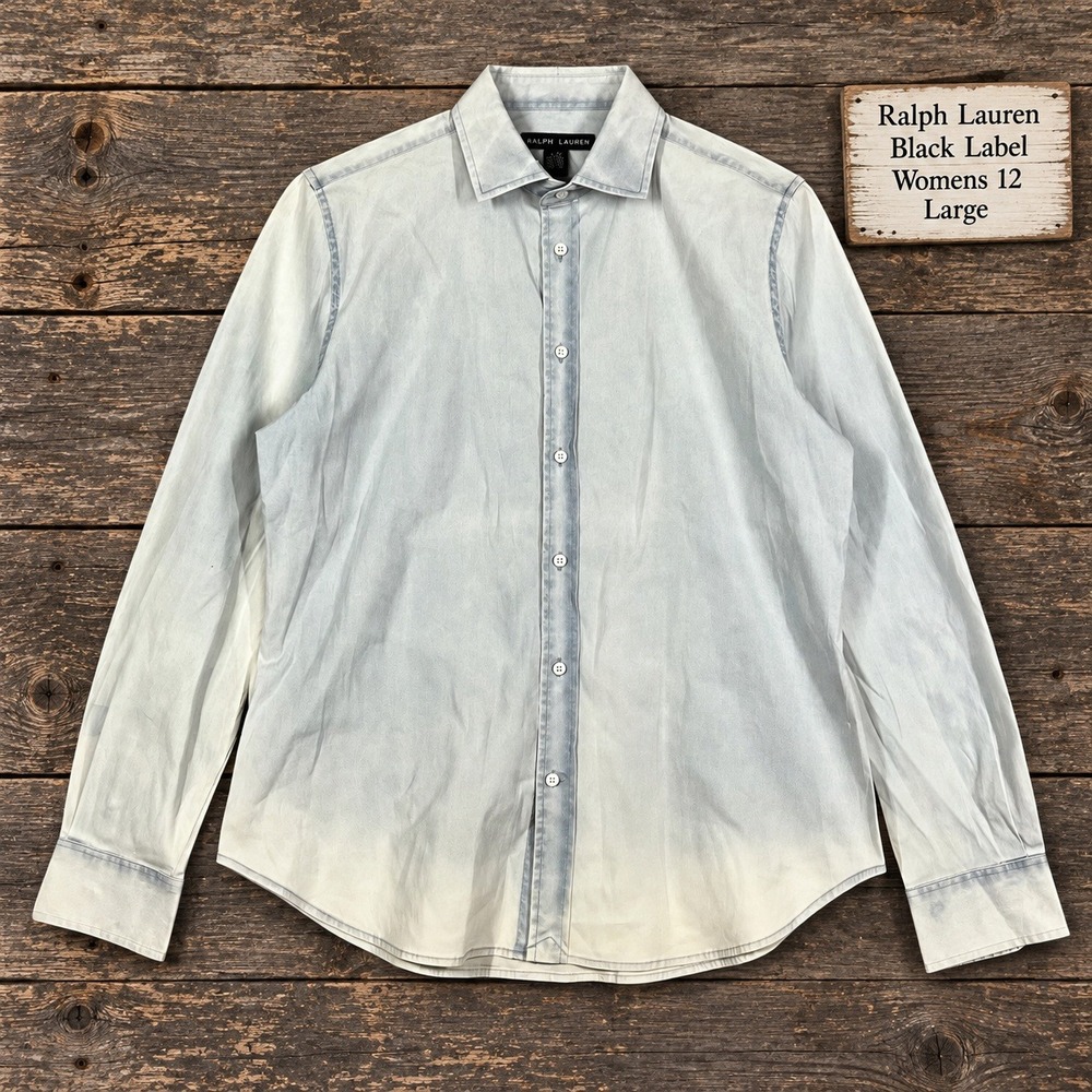 Ralph Lauren Black Label Womens 12 Large Light Blue Ombre Button Down Shirt